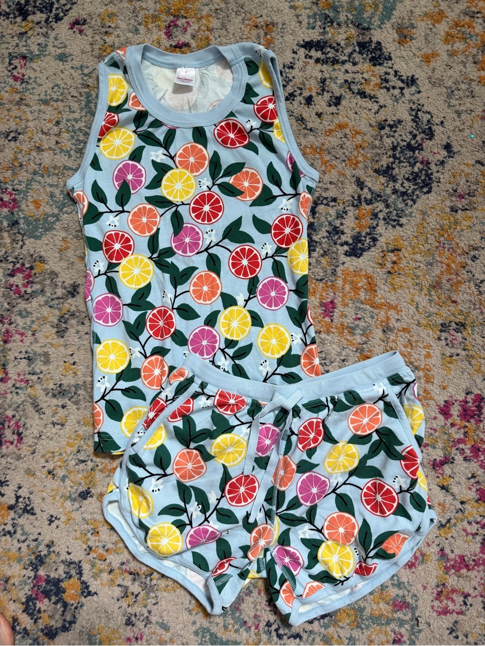 Hanna Anderson Citrus Print Tank & Shorts Pajama Set - Light Blue